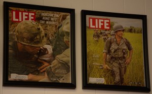 Two of the 17 Vietnam War issues of Life Magazine on display at the museum.