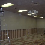 Installing the wall separating the ballroom from the museum.