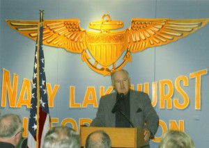 Lee Humiston delivering the opening speech for the POW display in old Hanger #1 on Lakehurst Naval Air Station in New Jersey.