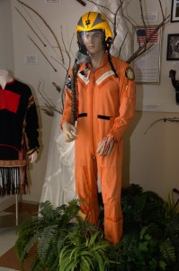 Flight suit for Cdr. Porter Halyburton, USN. He made many flights to Hanoi and Haiphong before he was shot down. It came home with his personal effects as he was wearing Marine fatigues at the time. He was a POW from 10-17-65 to 02-12-73.