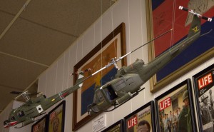 Two Huey gunships from different units in Vietnam.