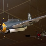 TBF-1 Avenger in dive mode flying off the USS Bunker Hill.