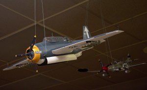 TBF-1 Avenger in dive mode flying off the USS Bunker Hill.