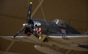 Close up of the Tiger's mouth on the F6F "Hellcat" of VF- 27 flying off the USS Princeton.