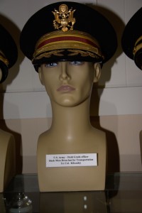 US Army field grade transportation officer's black mess dress hat worn by Lt. Col. Kilcauley.