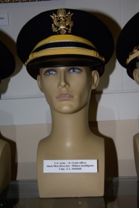 US Army Junior Grade Military Intelligence officer black mess dress hat worn by Capt. J. L. Delafield.