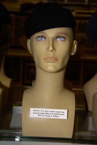 World War II US Navy winter watch cap for both officers and enlisted men worn by PO 1/C Frank S. Wilson.