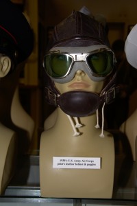 1930s US Army Air Corps pilot's leather helmet and goggles.