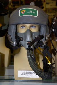 US Air Force lfight helmet worn by Lee Humiston in 2003 for his last flight with the 560th Flying Training Squadron.