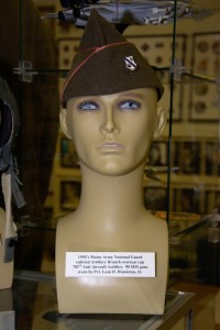 1950s Maine Army National Guard enlisted Artillery Branch overseas cap worn by Private Leon D. Humiston, Jr. of the 703rd Anti-Aircraft Artillery.