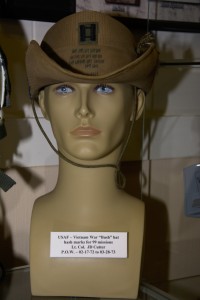 Vietnam War US Air Force ''Bush'' hat showing hash marks for 99 missions worn by Lt. Col. J. D. Cutter, POW 02-17-1972 to 03-28-1973.