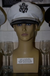 US Air Force Junior Grade officer's 1960s white mess dress hat worn by Brigadier General Norm Gaddis, POW 05-12-1967 to 03-04-1973.