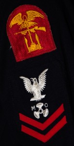 The Navy's Normandy (D-Day) patch on the shoulder of MoMM 2/C Robert Maclellan, USN.