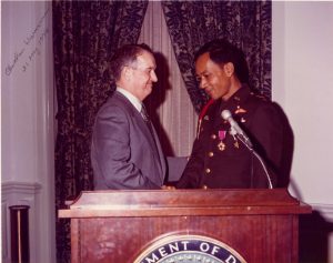 Chaichan "Chip" Harnawee accepting American decorations after homecoming - Retired as a full Col Thailand Army