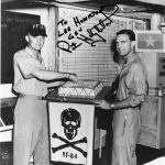 USS Independence - CVA 62, VF84 7/30/1965 Centurian Cake Cutting LCdr Stan Olmstead (left) Ens Porter Halyburton (right) Photo before shoot down.