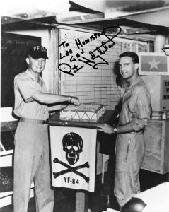 USS Independence - CVA 62, VF84 7/30/1965 Centurian Cake Cutting LCdr Stan Olmstead (left) Ens Porter Halyburton (right) Photo before shoot down.