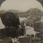 Tangled Ruins of Marne Bridge Blown Up By Germans and Red Cross Train Wreck