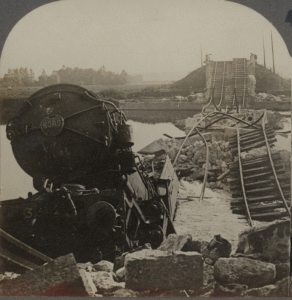 Tangled Ruins of Marne Bridge Blown Up By Germans and Red Cross Train Wreck