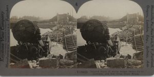 Tangled Ruins of Marne Bridge Blown Up By Germans and Red Cross Train Wreck