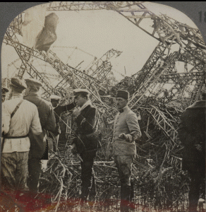 French Troops Inspect a Wrecked Zeppelin