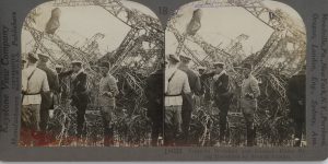 French Troops Inspect a Wrecked Zeppelin